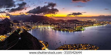 Panoramic view of Rio de Janeiro by night, as viewed from Sugar Loaf peak.
