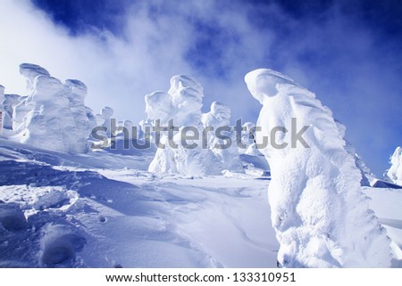 Snow monsters at Zao Mountain , Japan.