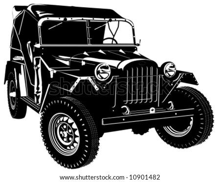 Vector hi-detailed silhouette army jeep isolated on white background.