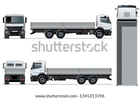 Vector flatbed truck template isolated on white for car branding and advertising. Available EPS-10 separated by groups and layers with transparency effects for one-click recolour.