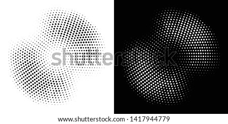 Halftone circle frame dotted background set. Round border Icon using halftone circle dots raster texture. Grunge circular stain. Vector illustration.