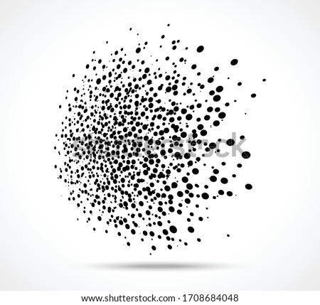 
Abstract perspective circle blot of random dot texture. Splash grunge halftone logo. Vector ink splatter dots illustration.