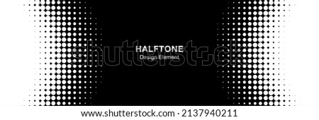 White halftone circle frame horizontal background. Black circular border using halftone dots texture. Vector illustration.