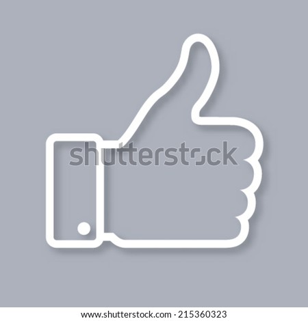 White contour of thumb up icon on gray background, vector logo 