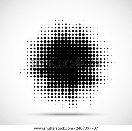 Grunge halftone frame. Circle dots background. Spotted abstract texture. Grungy half tone spot. Logo design element. Vector illustration.