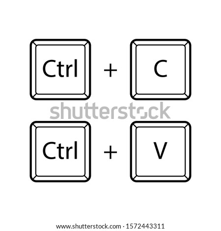 Ctrl C, Ctrl V keyboard buttons. User interface command standard set. Copy and paste key shortcut. Black and white computer icons, vector illustration.