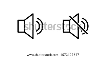 Loudspeaker sound switch. Noise level allowance. Turn on and off icon. Standard label for user mannual. Isolated lined vector pictogram.