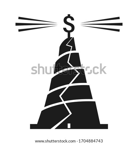 The Bable tower with dollar sign.  Isolated vector pictogram of cracked tower.