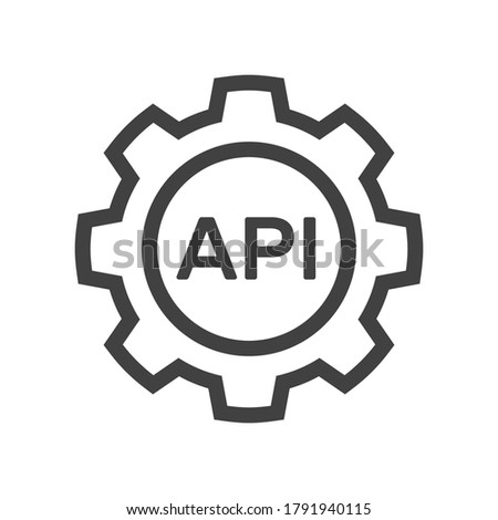 Cogwheel icon with API sign. Web application isolated vector pictogram. 