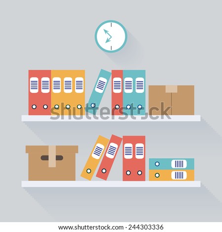 Document Storage Shelves, Flat Vector Illustration