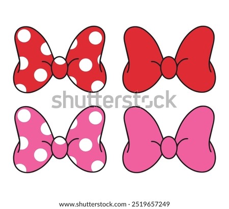 Cute baby girl hair accessory, cartoon style ribbon. Party decor , head props, clipart set isolated on white background .