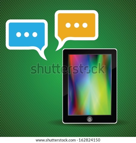 colorful illustration with tablet computer and speech bubbles for your design