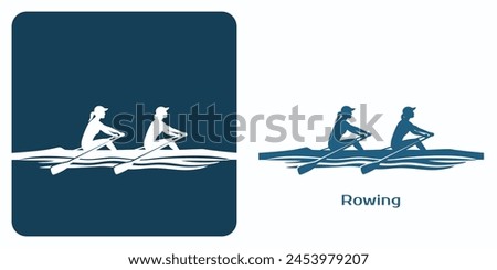 Emblem Rowing Women Double sculls. Athletes in rowing boats, also called shells. One of the summer sports games logo set. Vector illustration.