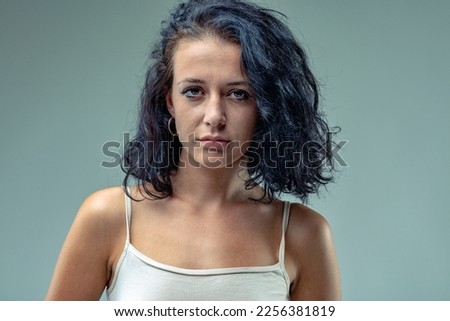 Image, Stock Photo Frontal portrait of an old woman smiling to camera using glasses and putting on a cap for the cold and winter.. Aging well and healthy concept, family grandmother image. Active third age concept