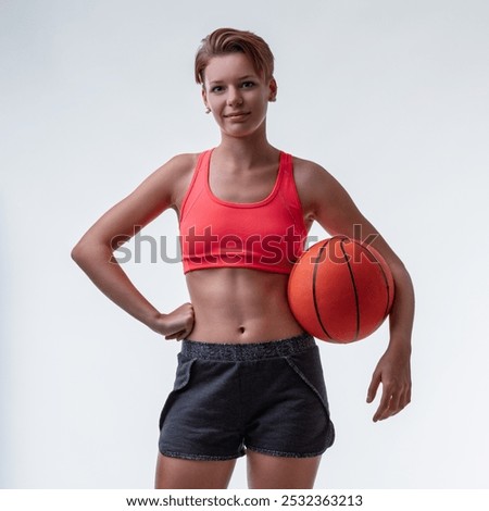 Similar – Image, Stock Photo Slim sportswoman with basketball on stairs