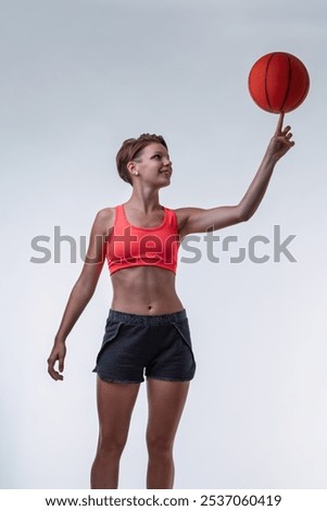 Similar – Image, Stock Photo Slim sportswoman with basketball on stairs