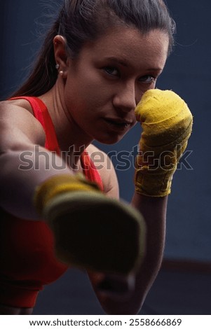 Similar – Image, Stock Photo Female boxer punching camera