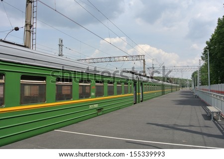 MOSCOW, RUSSIA - MAY 31:Suburban electric trains play an important role in passenger traffic in the capital of Russia. Railway Solar station in May 31,2013 in Moscow,Russia