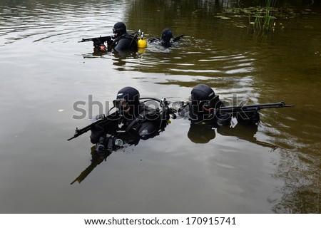 MOSCOW, RUSSIA - SEPTEMBER 16, 2013:Special-purpose Units of the army and police are designed for special events with the use of special tactics and tools. Training fighters  in Moscow.