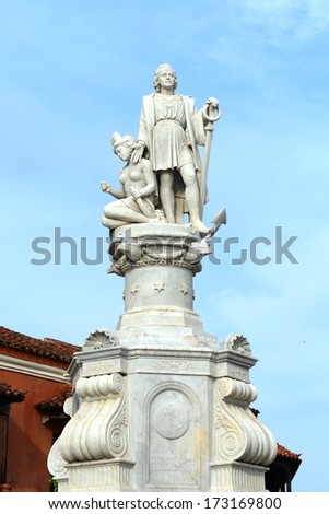 CARTAGENA, COLOMBIA - NOVEMBER 14, 2012: Monument to an opener of America to Christopher Columbus in the Colombian city of Cartagena, a port on the Caribbean sea.