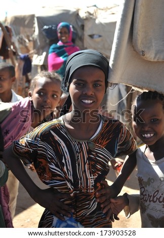 HARGEISA, SOMALIA - JANUARY 11, 2010: Camp for African refugees and displaced people on the outskirts of Hargeisa in Somaliland under the auspices of the UN.One of the largest refugee camps.
