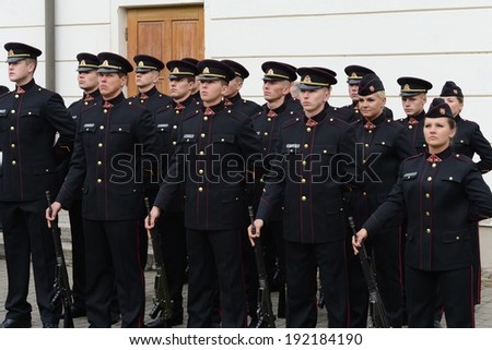 VILNIUS, LITHUANIA - SEPTEMBER 28, 2013: The swearing-in of the Lithuanian military Academy. The Academy trains officers for the armed forces of Lithuania, providing  military education and research.