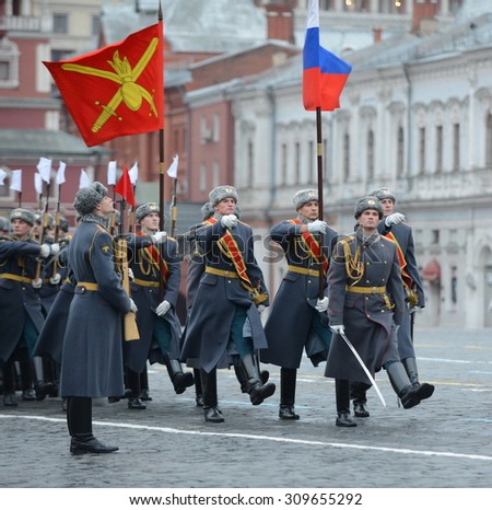 MOSCOW, RUSSIA - NOVEMBER 7, 2013:Soldiers of the guard of honor at the parade dedicated to November 7, 1941 on Red Square in Moscow.