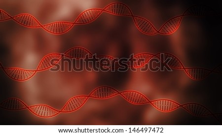 glowing red laser DNA model on biological-styled abstract background