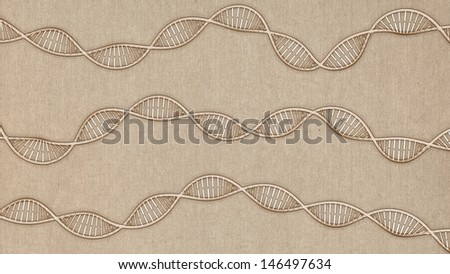 retro sketch of DNA model, on canvas background, 3D rendering