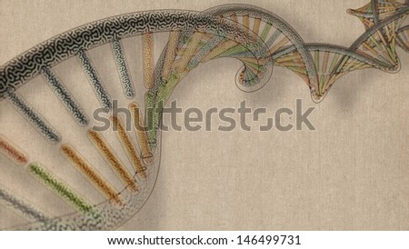 retro sketch of DNA model, 3D rendering on canvas background