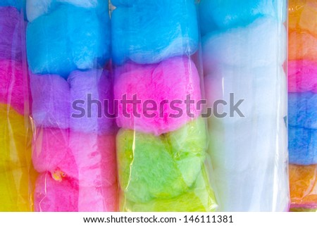 Cotton sweet candy in plastic bags