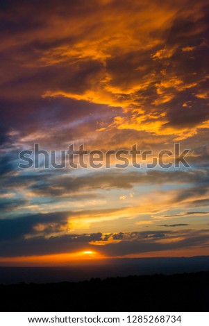 USA, Utah, Colorado Plateau. Sunset from an overlook n the Manti-La Sal Forest Foto stock © 