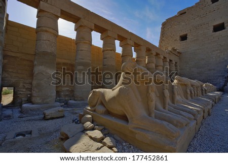 Row of ram-headed Sphinxes, Luxor Temple, located at modern day Luxor or ancient Thebes, Egypt
