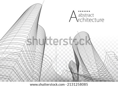 3D illustration linear drawing, imagination architecture urban building design, architecture modern abstract background. 