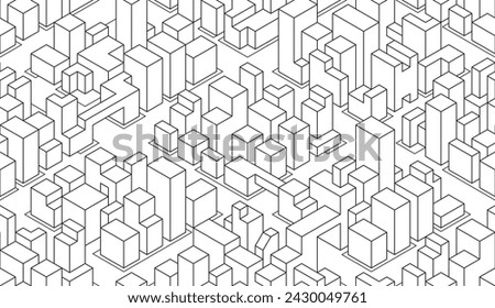 Seamless design abstract urban building line drawing. 3D illustration linear drawing architecture modern abstract background. 