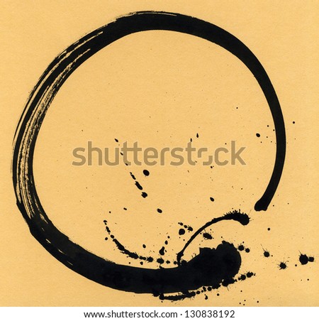 Black brush stroke in the form of a circle. Drawing created in ink sketch handmade technique.