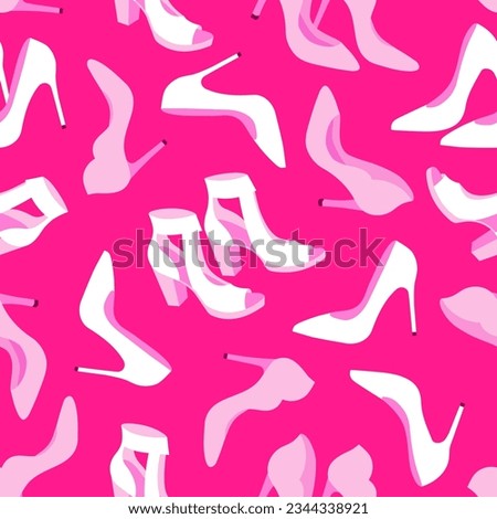 Vector seamless pattern with pink and white shoes isolated on magenta background