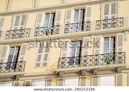 Nice, France. Painted facade of an historic building