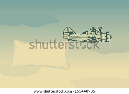 Old airplane with banner and place for sample text. Raster version. The original is also available in my gallery