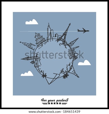 Travel and tourism background . Drawn hands world attractions
