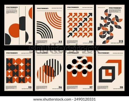 Artworks, posters inspired postmodern of vector abstract dynamic symbols with bold geometric shapes, useful for web background, poster art design, magazine front page, hi-tech print, cover artwork.