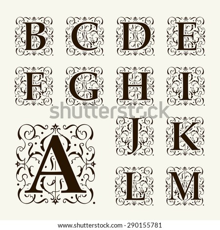 Vintage set capital letters, floral Monograms and beautiful filigree font. Art Deco, Nouveau, Modern style. Foto d'archivio © 