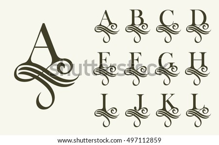 Vintage Set1 . Capital Letter for Monograms and Logos. Beautiful Filigree Font. Victorian Style. Foto d'archivio © 