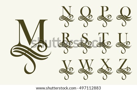 Vintage Set 2 . Capital Letter for Monograms and Logos. Beautiful Filigree Font. Victorian Style. Stock fotó © 