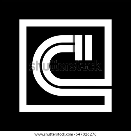 Capital letter C From white stripe enclosed in a square . Overlapping with shadows monogram, logo, emblem. Trendy design.