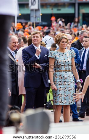 King Willem-Alexander and queen Maxima of The Netherlands, King\'s Day, Amstelveen, 26/04/2014