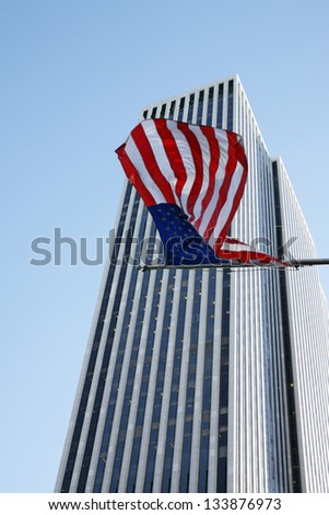 The american flag on the wind in New York City