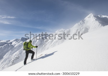 touring extreme conditions on the ski mountain