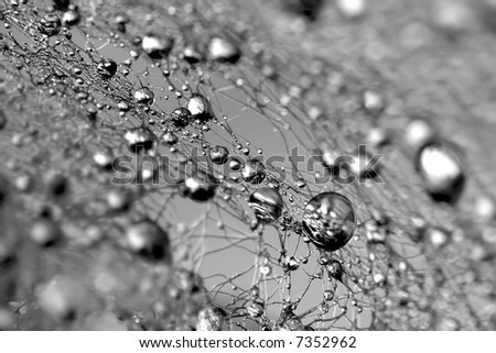 water, drops, thread, wool, silver,  background, grey, abstract, blur, macro