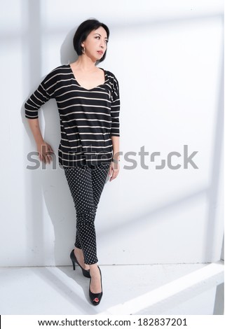 Full body middle aged woman in full length portrait isolated